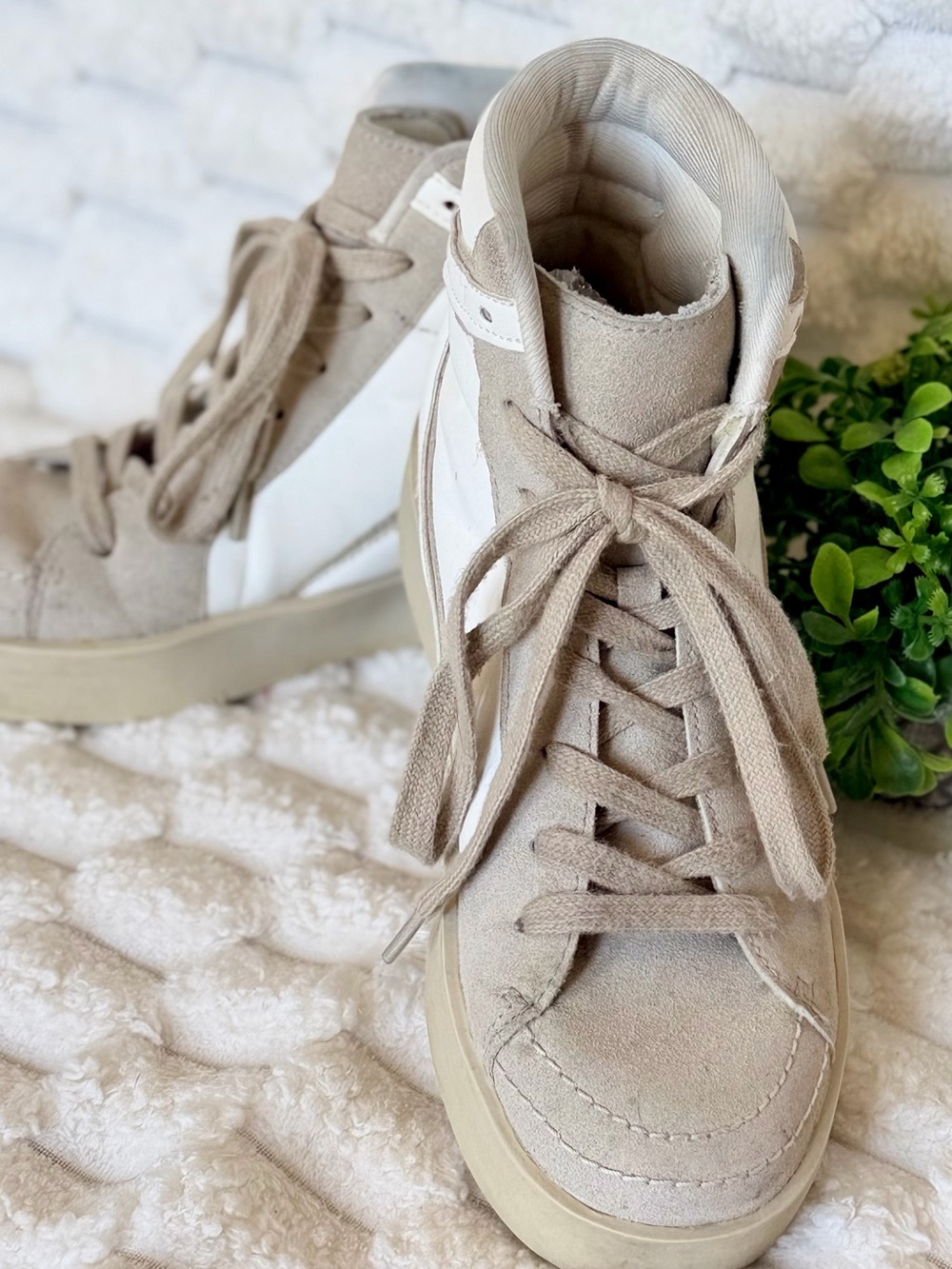 Classic High-Top Suede Sneakers in Taupe